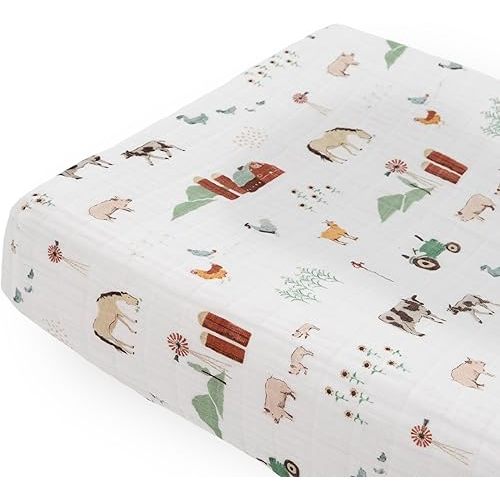 Little Unicorn Changing Pad Cover | Extra Soft & Breathable Muslin Fabric (Farmyard)