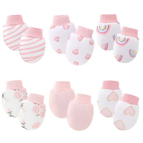 TELOLY 2026 New 6 Pairs Baby Mittens,Cotton Mittens for Newborn Baby Girls,Newborn Mittens No Scratch,Pink
