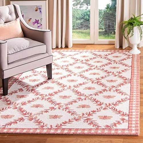 SAFAVIEH Chelsea Collection Area Rug - 5'3" x 8'3", Ivory & Rose, Hand-Hooked French Country Wool, Ideal for High Traffic Areas in Living Room, Bedroom (HK55C)