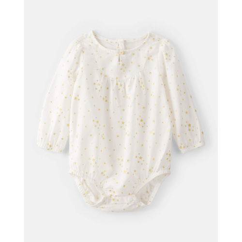 Baby Girl Star Print Cotton Long-Sleeve Fashion Bodysuit - White - OshKosh | Carter's