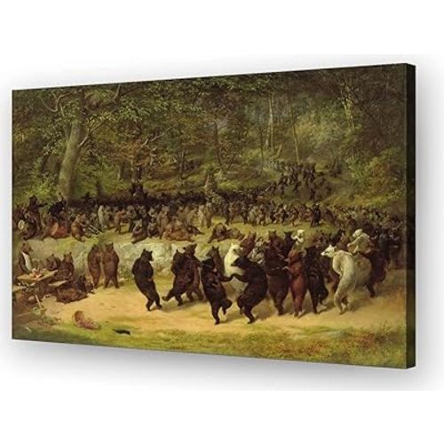 Wallpicss Brown bear Wall Art Vintage Prints Framed Canvas The Bear Dance Famous Paintings Posters Decorations for Bedroom Wall Decor 12x18 inches