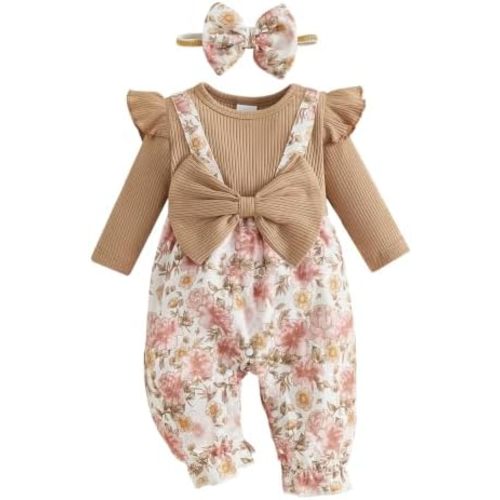 YINGISFITM Newborn Baby Girl Clothes Floral Romper Fack Two Piece Jumpsuit