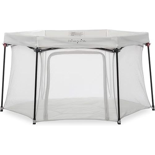 Dream On Me Onyx Baby Playpen, Zipper Access Door, Breathable Mesh Sides, Soft Comfortable Mattress Padded Floor, Easy Fold Design with Travel Carry Bag, Compact Easy to Fold Design - Grey