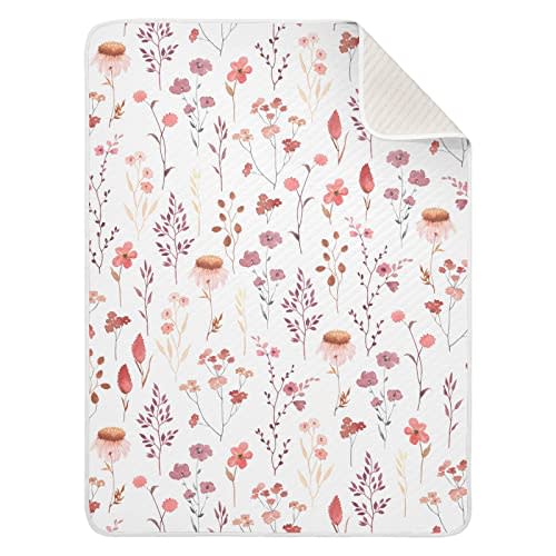 Ollabaky Wildflowers Watercolor Baby Blanket for Boys Girls, Cotton Toddler Newborn Swaddle Blanket for Stroller Crib Nursery Receiving Blanket Infant Unisex 30"x40"