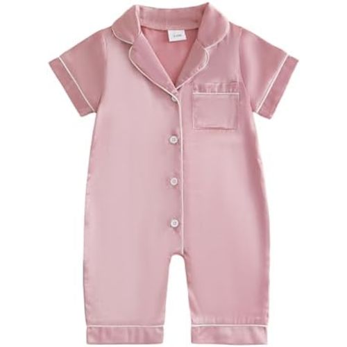 Baby Girl Boy Pajamas Button Down Romper Jumpsuit Short Sleeve Nightgown Newborn Sleepwear One-Piece Summer Pjs