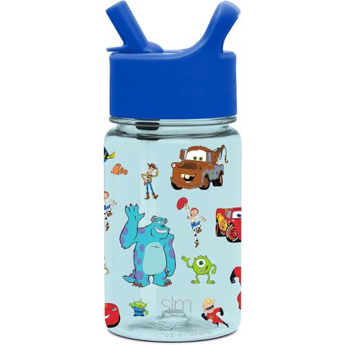 Simple Modern Disney Kids Water Bottle Plastic BPA-Free Tritan Cup with Leak Proof Straw Lid | Reusable and Durable for Toddlers, Girls and Boys | Summit Collection | 12oz, Pixar Pals