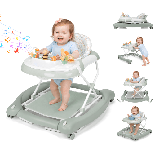 PRVAETU, 5 in 1 Baby Walker, Foldable, Music and Light, Green