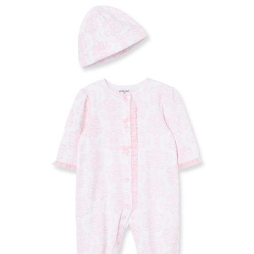 Damask Scroll Footed One-Piece And Hat