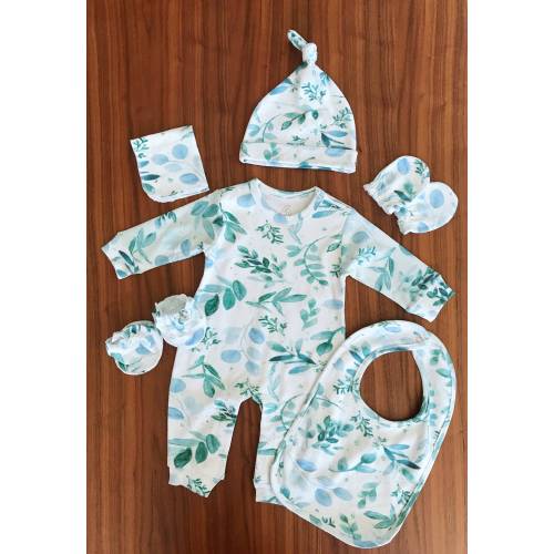 Organic Watercolor Greenery Romper, Eucalyptus Onesie, Newborn Gift Set, Organic Baby clothes, Eucalyptus Baby Clothes, Sage Baby Clothes
