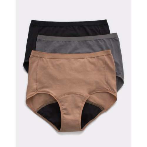 Hanes Comfort, Period. Women's Brief Period Underwear, Moderate Leaks, Neutrals, 3-Pack