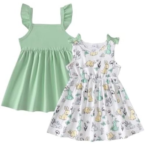 Baby Toddler Girl Dress Summer Girls Clothes 2 Pack Outfits Set Dresses Sleeveless Solid and Cute Print for Baby Girls 6M-3T