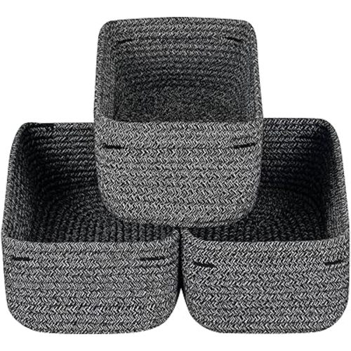 CubesLand Mixed Black Baskets Bins for Organizing,Small Woven Storage Baskets for Shelves,Cute Closet Cube Bins Set 3,Baby Nursery Cube Organizer Toys Basket Bin,Home Decor Organization Bins