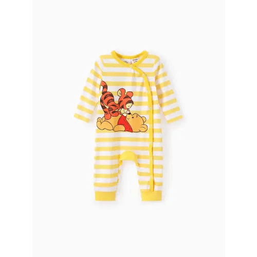 Winnie the Pooh Baby Jumpsuit Long-sleeve Stripe & Character Print