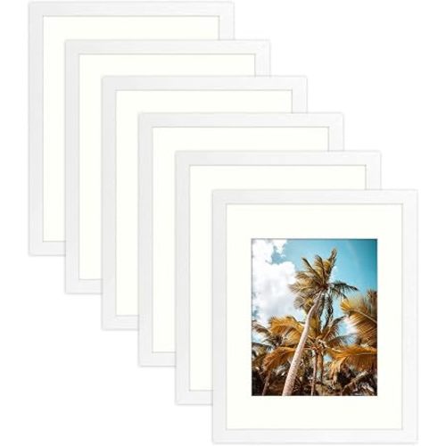 Frametory, 11x14 Picture Frame - Display 8x10 Photo with Mat - Wide Molding - Preinstalled Wall Mounting Hardware (White, 6-Pack)