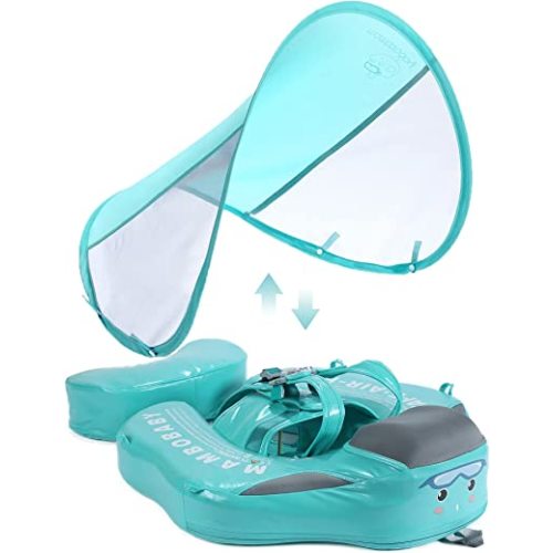Mambobaby Float Upgrade Add Tail Baby Float with Canopy for Infant Waist Swimming Ring Swim Trainer Non-Inflatable Floats Toys with Adjustable Safety Strap (Mambo Fish)