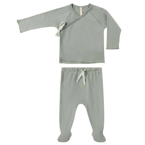 Quincy Mae - Organic Wrap Top + Footed Pant Set - Fern