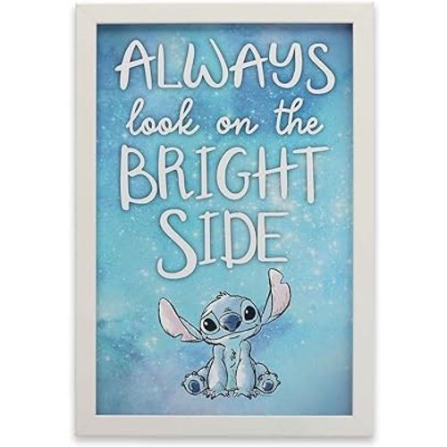 Disney Lilo and Stitch Always Look On the Bright Side Framed Wood Wall Decor - Cute Stitch Wall Art for Home Decorating