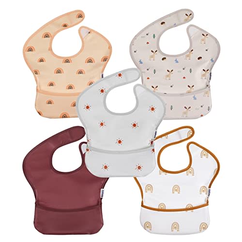 Soarwg Kids Baby Bibs, 5 Pack Waterproof Bibs for Unisex Boys Girls, Essential Must Have for Babies Eating, Feeding