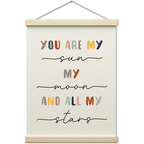 CWIOQPYI You Are My Sunshine Wall Decor Poster Hanger Frame, Nursery Positive Affirmation Kids Wall Art, Sun And Moon Canvas Banner Decoration, 11.8x15.7 inch-A09