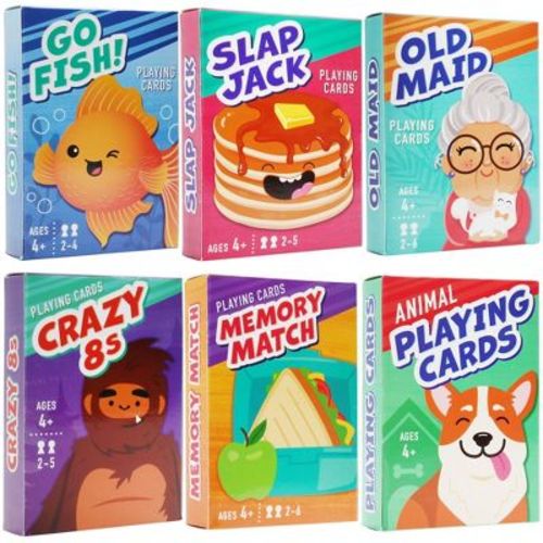 Benben Card Games For Kids, 6 Decks, Go Fish, Old Maid, Crazy Eights, Memory Match, Slap Jack, Animal Playing Cards
