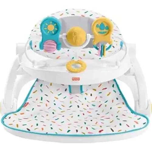 Fisher-Price Portable Baby Chair Deluxe Sit-Me-Up Floor Seat with Snack Tray, Newborn Activity Toys & Rainbow Sprinkles Washable Pad