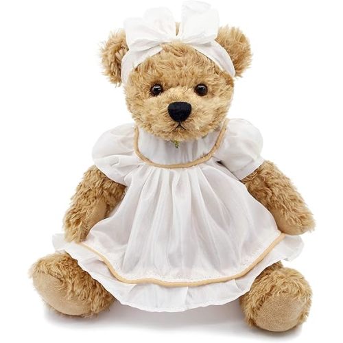 Oitscute Small Baby Teddy Bear with Cloth Cute Stuffed Animal Soft Plush Toy 10" (White Sleepwear)