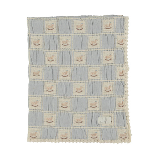Blue Rocking Horse Patchwork Blanket – Soft Baby Blanket