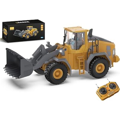 KIDMARKT Metal RC Wheel Loader Toy for Kids, 9-Channel Remote Control Construction Truck with Realistic Lights &Sounds, 1:20 Scale Rechargeable Loader Vehicle, Construction Toy Gift for Boys Ages 3-12