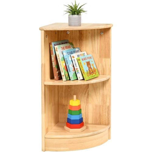 WINGYZ Rubber Wood Corner Cabinet, 2-Tier Montessori Shelf, 2 Shelf Bookcase Toy Storage Organizer, Montessori Bookshelf for Kids Rooms, Classroom, Playroom, Nursery, Daycare, Child-Safe