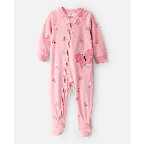 Toddler Girl Butterfly & Floral Loose Fit Long-Sleeve 1-Piece Pajamas - Pink - Carter's | Carter's