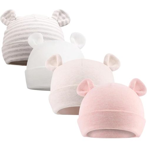 Original Cotton Newborn Hats for Girls Striped Preemie Baby Hats Bear Ears Infant Boys Beanies 0-6 Months