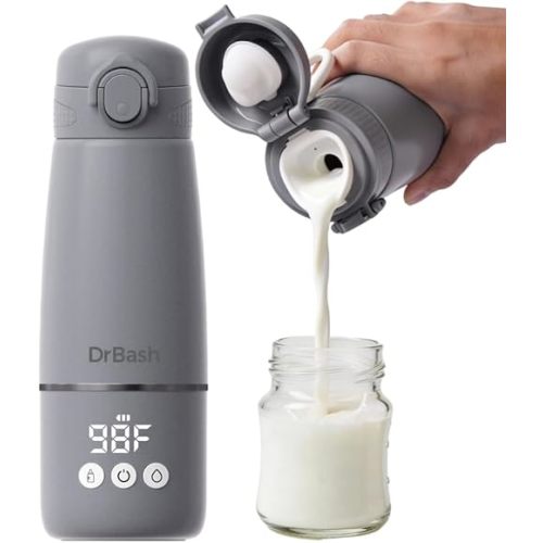 DrBash Portable Milk Warmer for Travel – Fast Heating Dual Mode (Milk & Water), 13500mAh USB Rechargeable Battery, 12 oz Capacity, Cordless & Leak-Proof Bottle warmer for On-the-Go Feeding