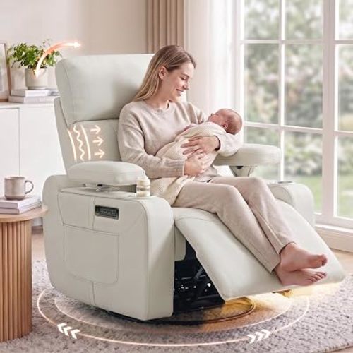 ABCASA Power Swivel Nursery Rocking Chair with Adjustable Arm & Headrest