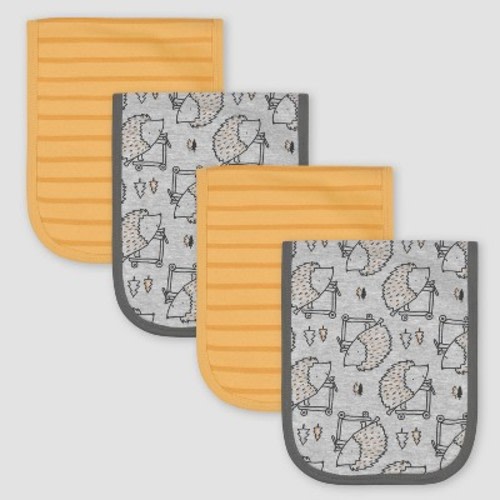 Gerber Baby Boys' 4pk Hedgehog Interlock & Terry Burp Cloth - White/Gray/Yellow