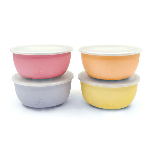 Stainless Steel Bowl with Silicone Sleeve + Lids