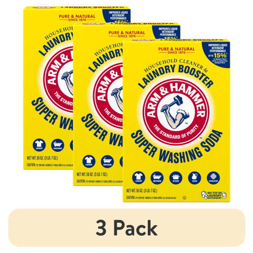 (3 pack) ARM & HAMMER Super Washing Soda Powder Laundry Detergent Booster & Household Cleaner, 55 oz