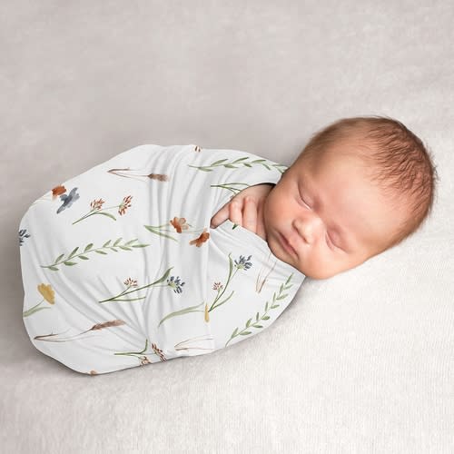 Watercolor Floral Garden Sage Green Collection Baby Swaddle Blanket
