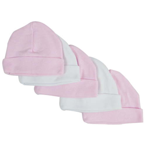 Bambini Pink & White Baby Caps (Pack of 5)
