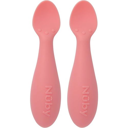 Nuby Silicone Mini Spoons - (2-Pack) Baby-Led Weaning Spoons for Babies - 4+ Months - Pink