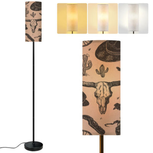 68.5" Standing Floor Lamp Western style light brown cactus wheel horseshoe Dimmable Metal Pole Lamp with Linen Lampshade LED Bulb Included | Wayfair