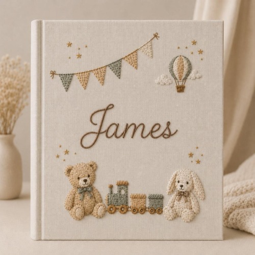 Custom Hand Embroidered Keepsake Album, Embroidered Photo Album With Sleeves, Personalized Baby Photo Album, Baby Scrapbook