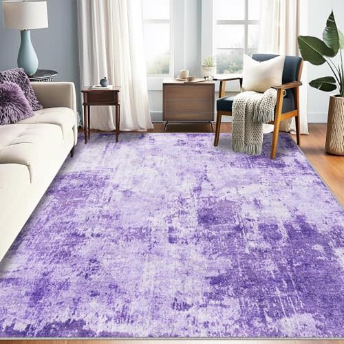 RELEANY Washable Area Rugs 5'x8' Non-Slip Modern Abstract Soft for Living Room Entryway Bedroom Kitchen, Print Pattern, Purple Gray Pink White