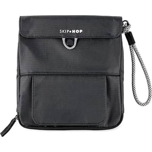 Skip Hop Travel Baby Changing Pad with Easy-Clean Surface, Wipes Pocket, Diaper Storage, Disposable Bag Dispenser and Magnetic Wipes Pocket, Clean Slate, Black