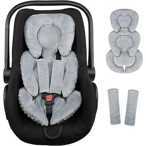 Infant Car Seat Insert Head and Body Support, GFU Reversible Newborn Insert for Carseat with Strap Pads, Soft Stroller Cushion Pillow Insert for Boys and Girls, Fits for Stroller, Swing, Grey