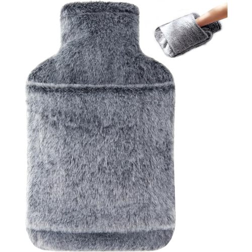 samply Hot Water Bottle with Cover - 2L Hot Water Bag with Hand Pocket, for Hand Feet Warmer, Black