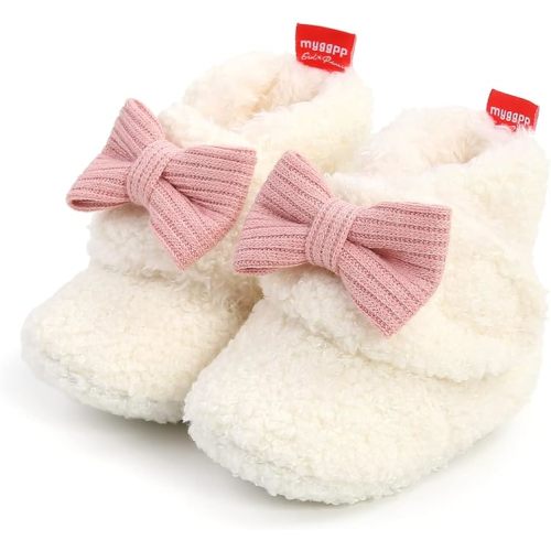 Timatego Newborn Baby Boys Girls Cozy Fleece Booties with Grippers Stay On Slipper Socks Infant Toddler Crib Winter Shoes for Boys Girls