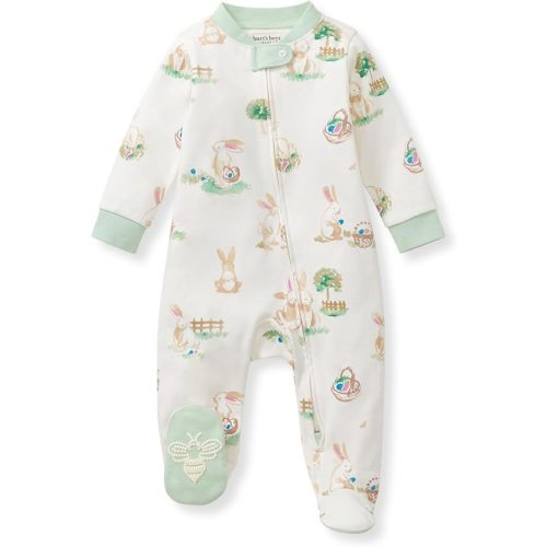 Burt's Bees Baby Boys Sleep and Play Pajamas, 100% Organic Cotton, One-piece PJs, Diagonal Zip Up Loose Fit Footie