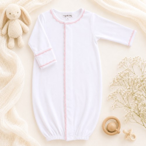 Baby Joy Converter Gown with Pink Crochet Trim