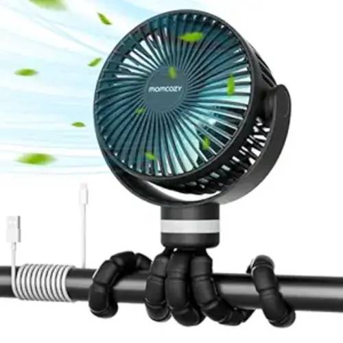 Momcozy Portable Stroller Fan, 8000mAh, 27H Ultra-long Battery Life, Detachable 4 Speed 360°Rotate, LED Night Light with 2 Modes, USB Rechargeable Handheld Cooling Fan for Travel, Car Seat, Bedroom