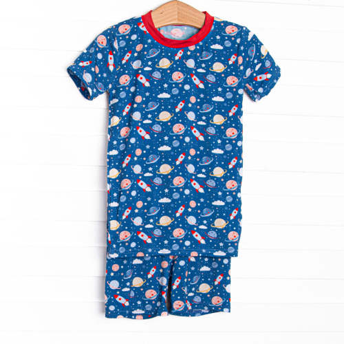 Outer Space Adventure Bamboo Pajama Short Set, Blue – Stitchy Fish